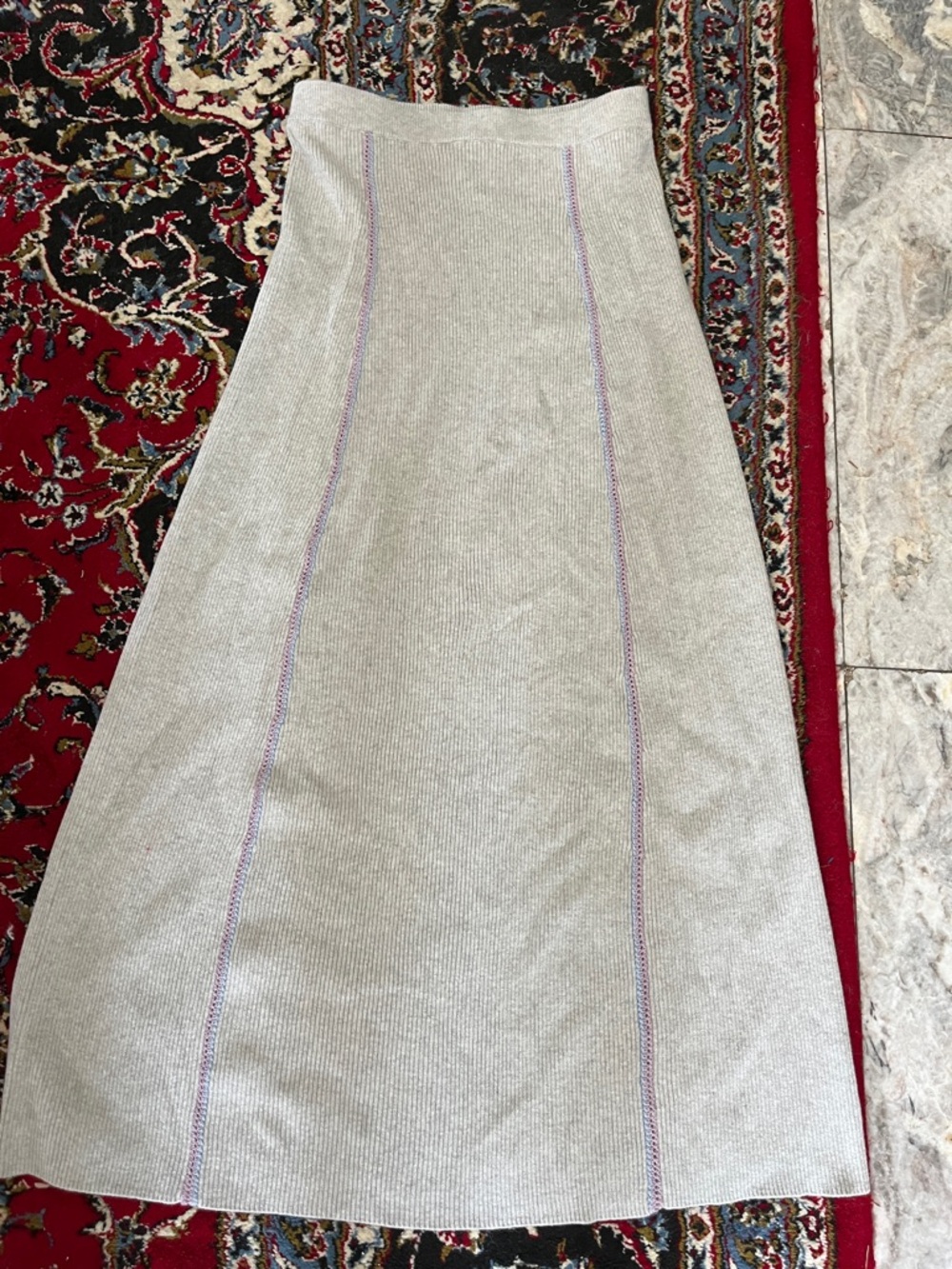 ATM Anthony Thomas Melillo Light Gray Midi Skirt with Subtle Purple Stitching